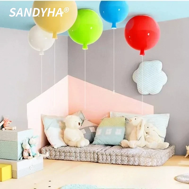 SANDYHA Colorful Balloon LED Chandelier Modern Ceiling Light Kids Bedroom Home Decor Fun Lighting Fixture Vibrant Playful