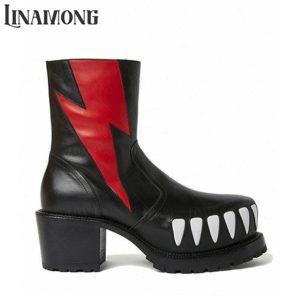 Camel Snake Flame Scarlet Boots Platform Block Heel Ankle Boots Fashion Street Style Graphic Print Genuine Leather Boots for Men