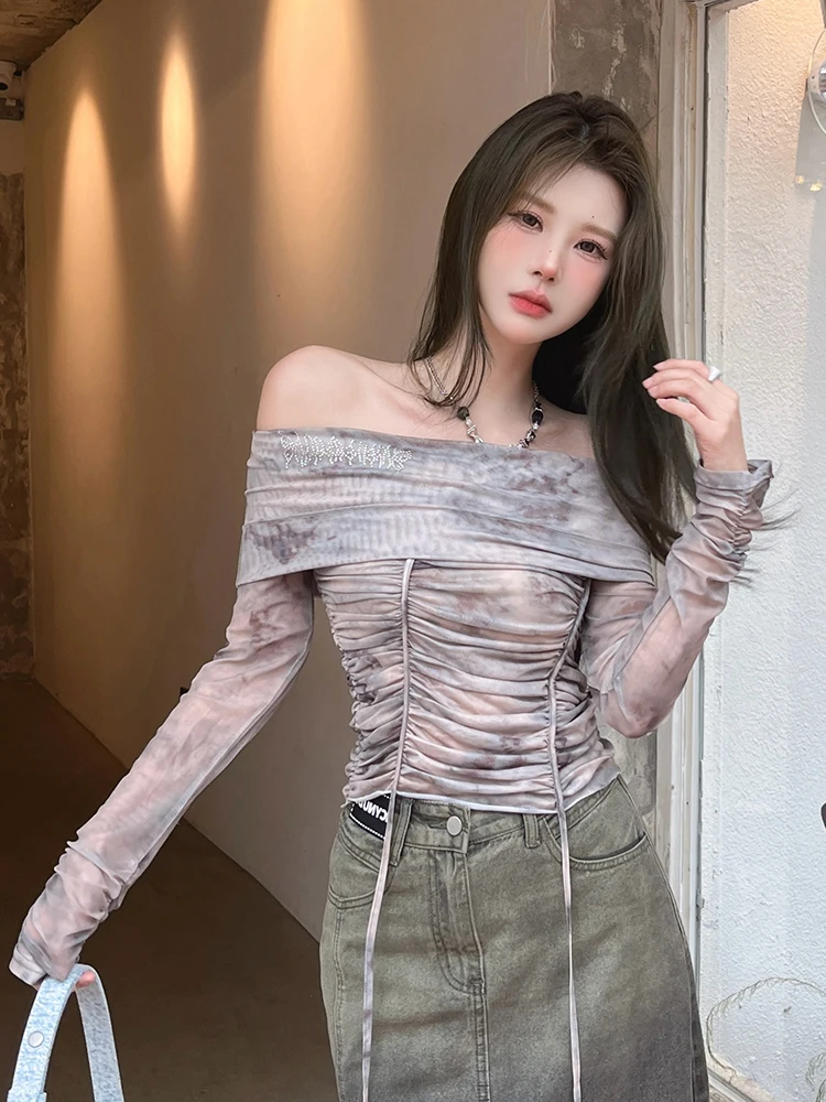 

IcyNude Store Slim Fit One oulder Pleated Long Sve T-irt Women's New Design Sensation Exposure oulder Top