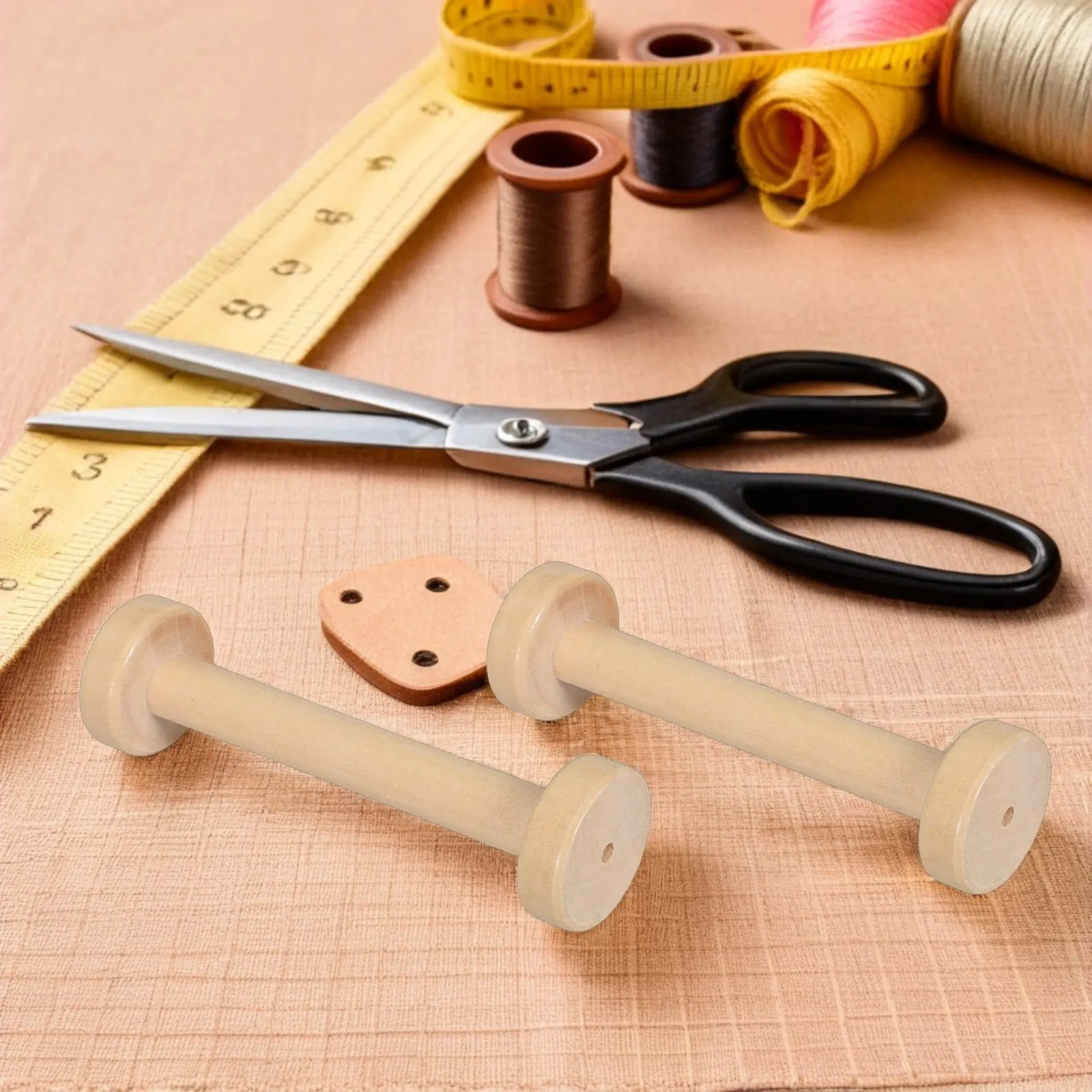 Set Of 5 Natural Wooden Craft Spools Paintable Khaki Reels Vintage-Style Holders For Ribbon Jewelry Chain And Cables Natural view 6