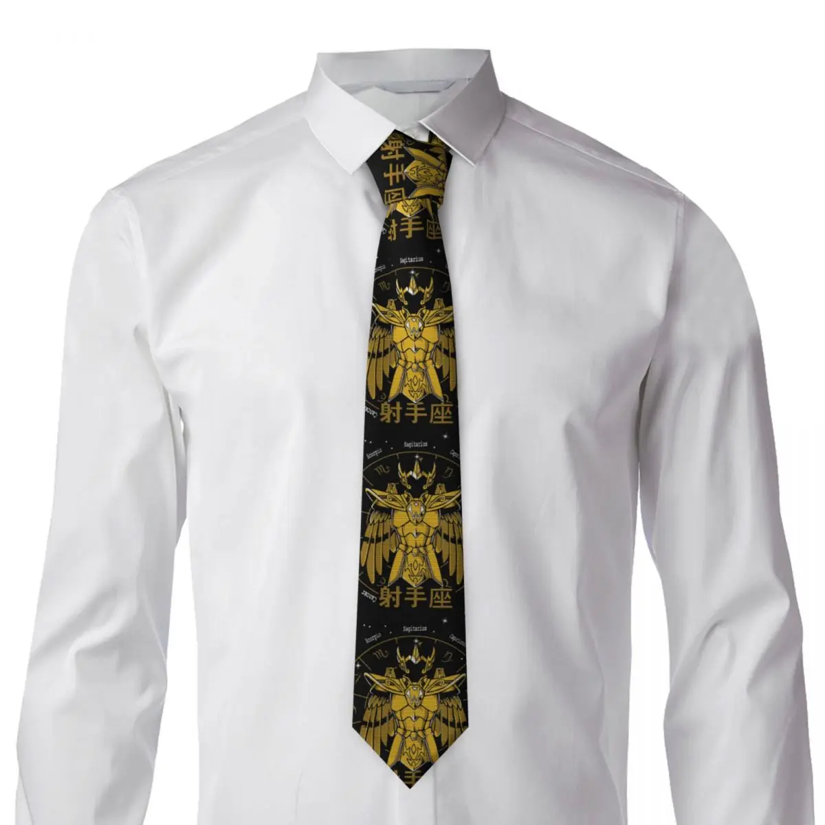 Sagittarius Cloth Milo Gold Cloth Saint Seiya Necktie for Men Silk Polyester 8 cm Neck Ties Wedding Accessories Tie
