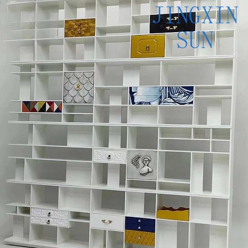 Bookshelf villa living room floor-to-ceiling solid wood multi-layer storage rack