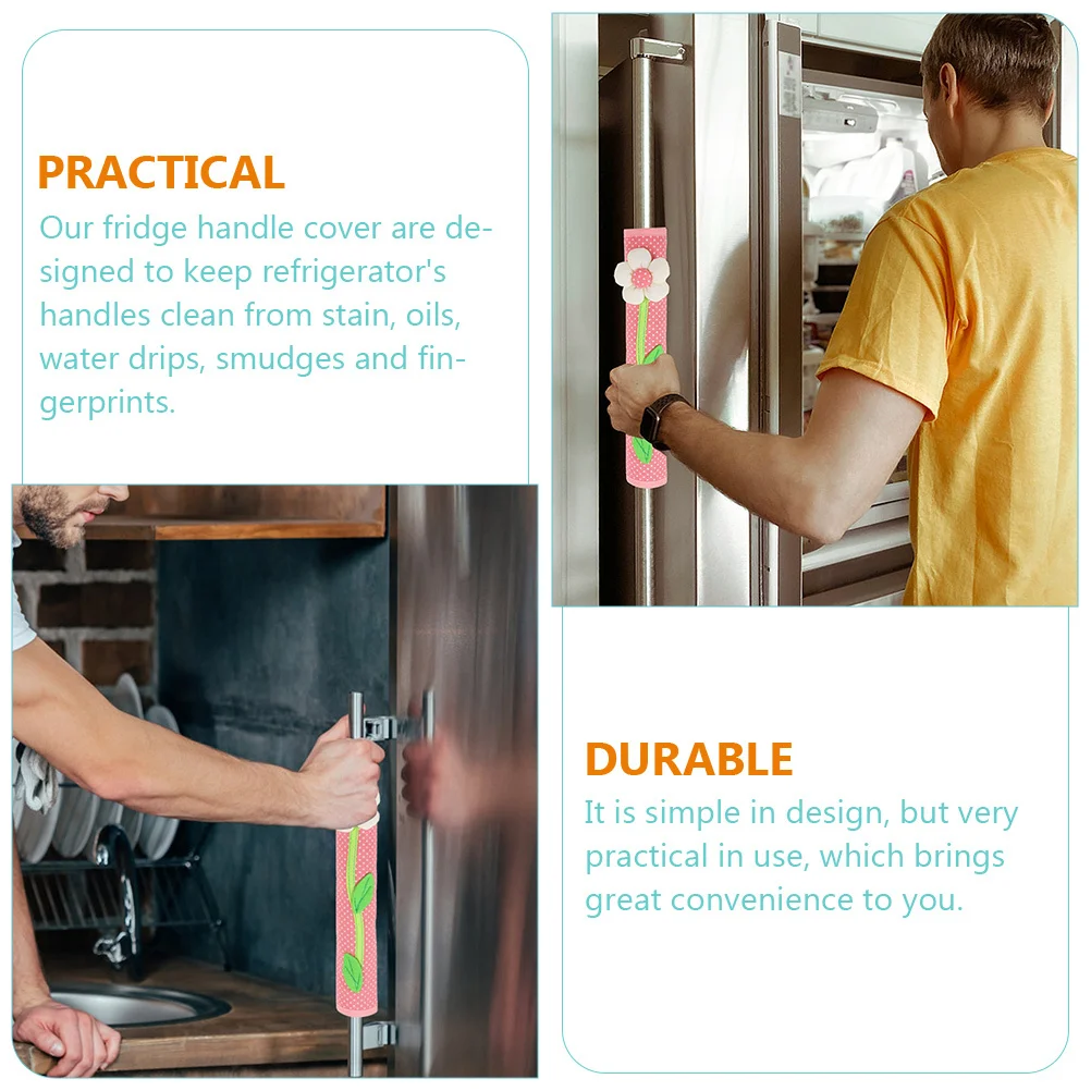 

2Pcs Refrigerator Handle Covers Flower Decorated Washable Anti-Fingerprint Protective Cover for Fridge Door Handles Kitchen