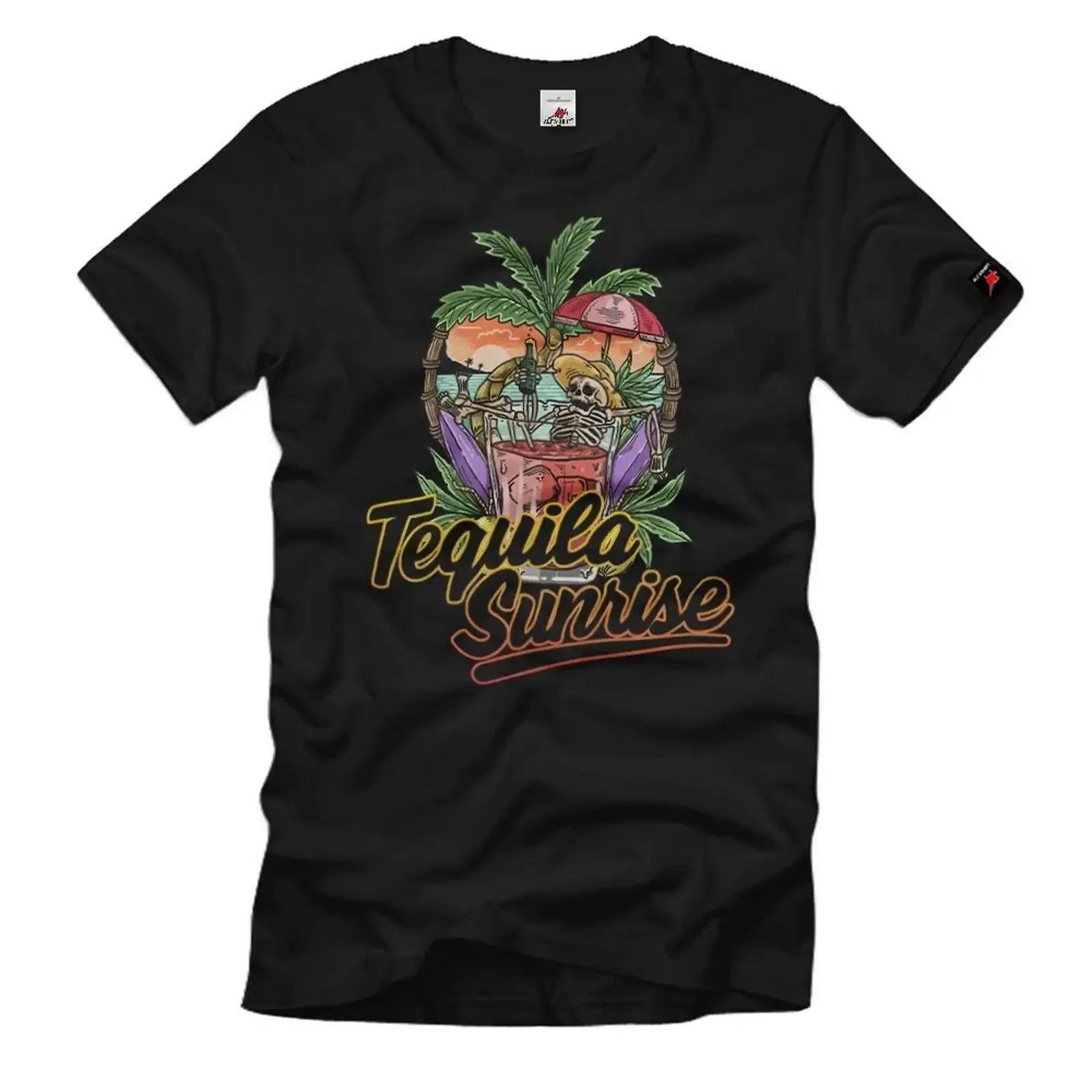 Tequila Sunrise Mexiko Sonnenaufgang Meer Sand Chillen Label T Shirt 36976 vintage Washed Breathable Casual Unisex homme