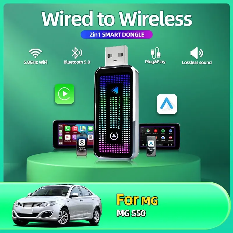 

2025 NEW 2-in-1 Wireless CarPlay Android Auto Wireless Adapter Smart Mini Box Plug And Play WiFi Fast Connect For MG 550