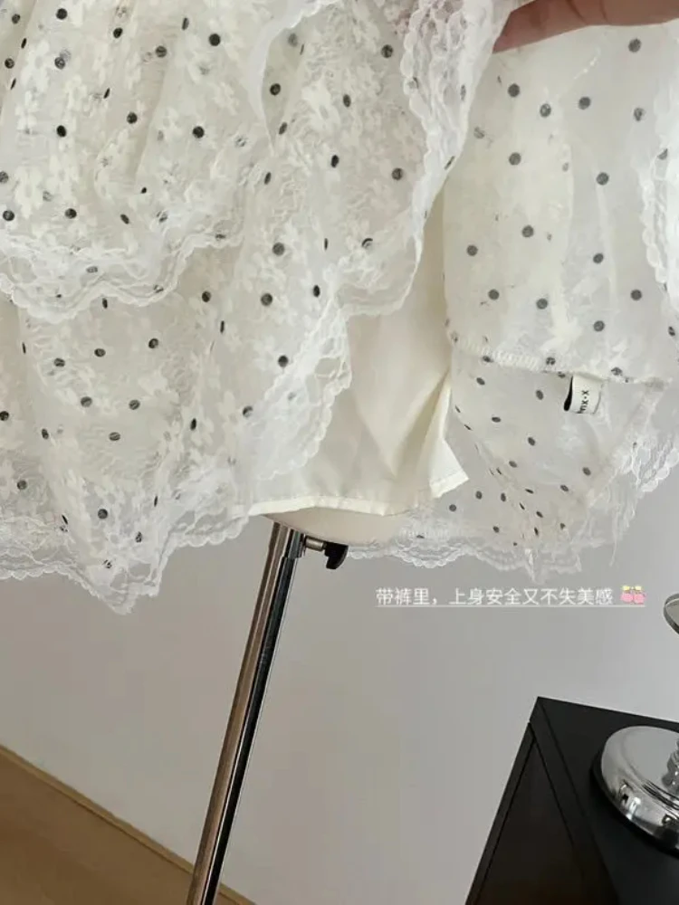 Renda emenda bolinhas bolo mini saia feminina 2025 verão cintura alta bandagem magro a linha y2k saias puro doce skort