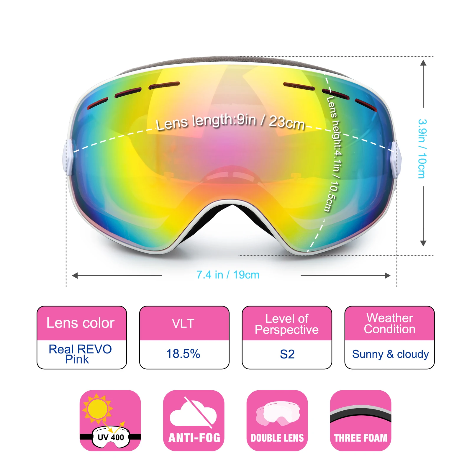 Ski Goggles for Men and Women, Double Layers Lens, Anti Fog OTG, Winter Sports Snow Goggles for Skiing and Snowboarding