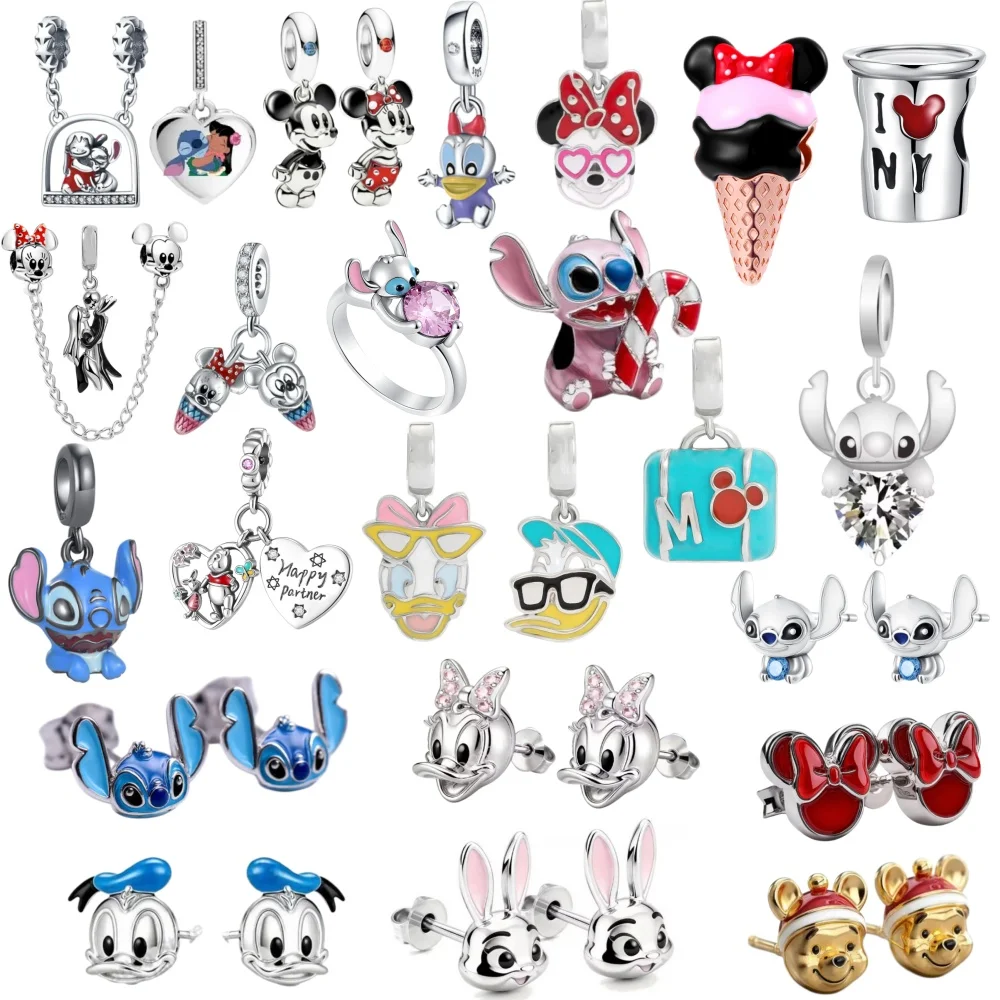 

New 925 Silver,Cups,Ice Cream Beads,Duck,Rabbit,Mouse Pendant Earrings,Original Bracelet DIY Accessories,Exquisite Jewelry Gifts