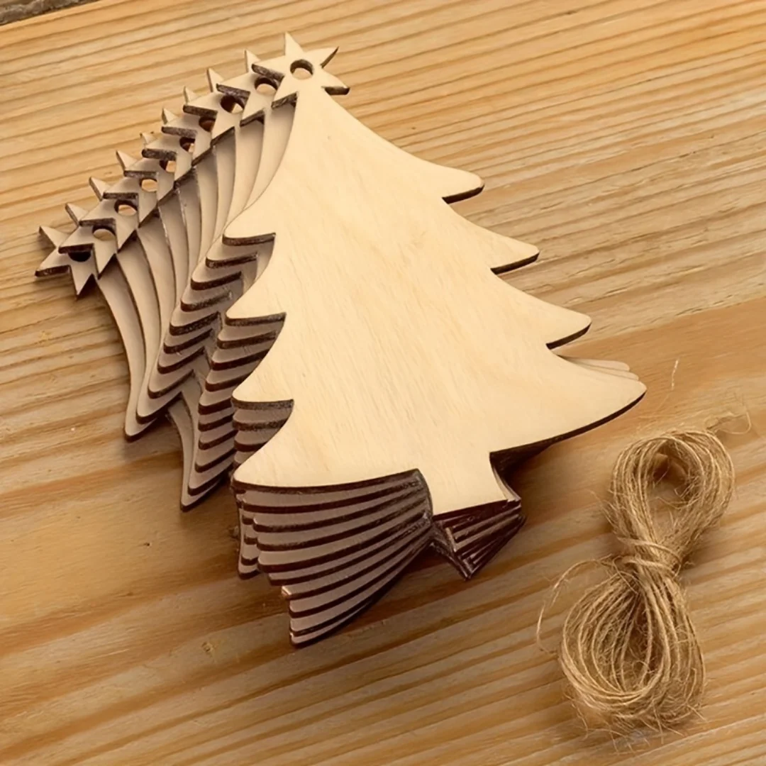 10/20/30/50 Stück DIY Weihnachtsbaumschmuck aus Holz – handgefertigte, unbemalte Mahagoni-Anhänger zum Bemalen und Dekorieren
