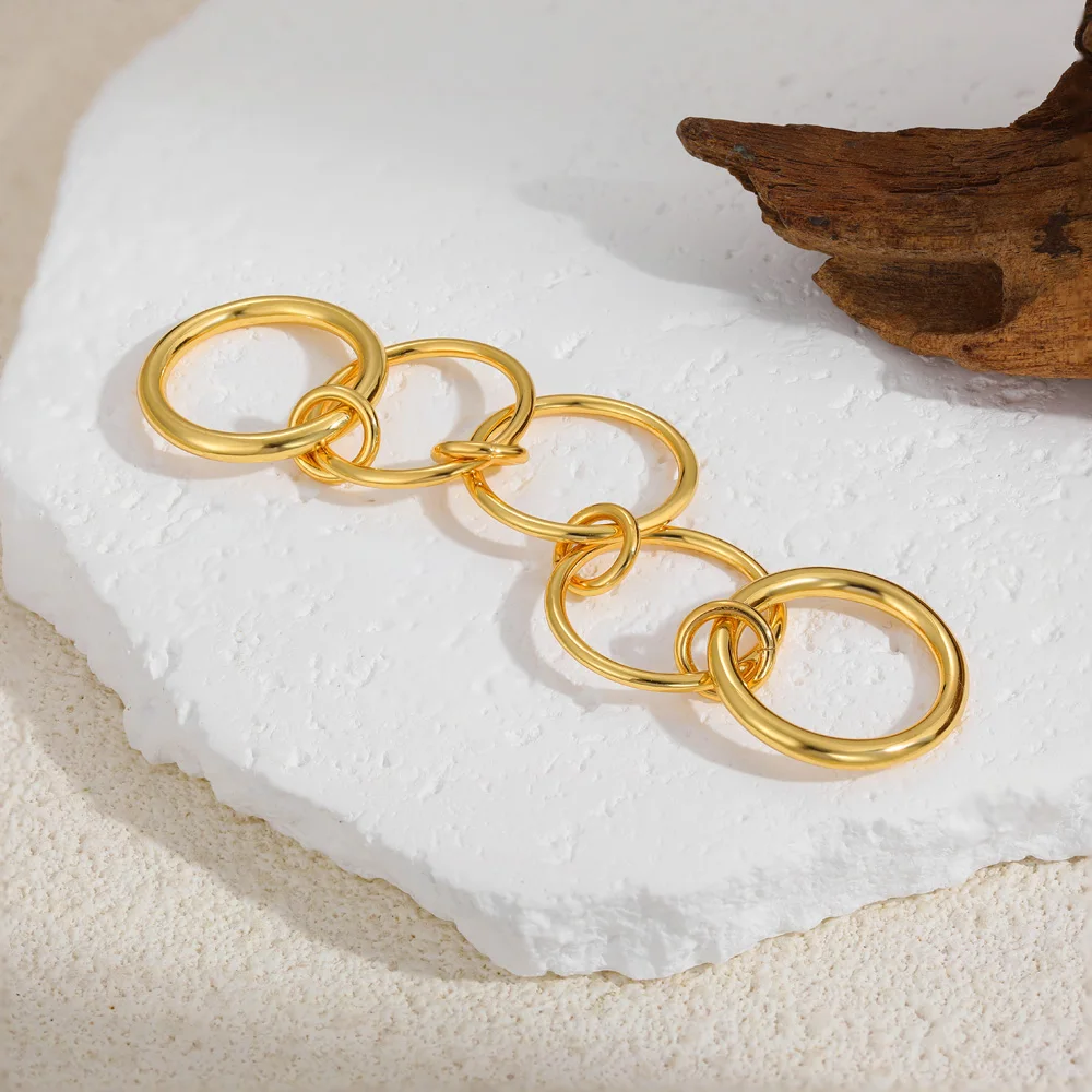 

Gold Color Stainless Steel 5 Layered Stacked Finger Ring for Women 18K Gold Plated Gold Plated Multi-layer Ring Jewelry Gifts