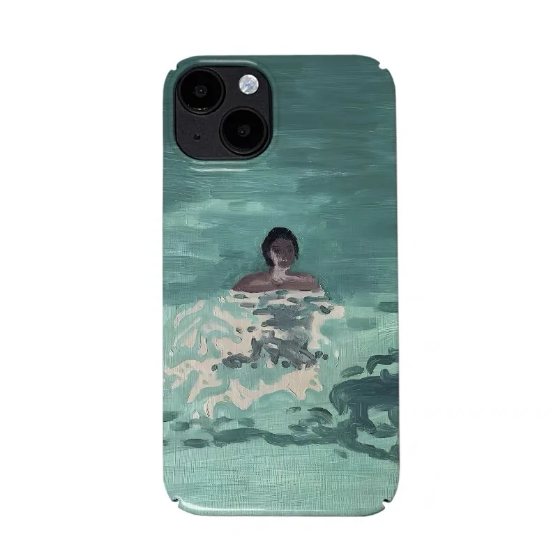 

Green Oil Painting Swimming Girl Phone Case for IPHONE 17 Air 16E 15PROMAX 14Plus 13 12 MINI 11PRO 16Plus XR Acrylic Phone Cover