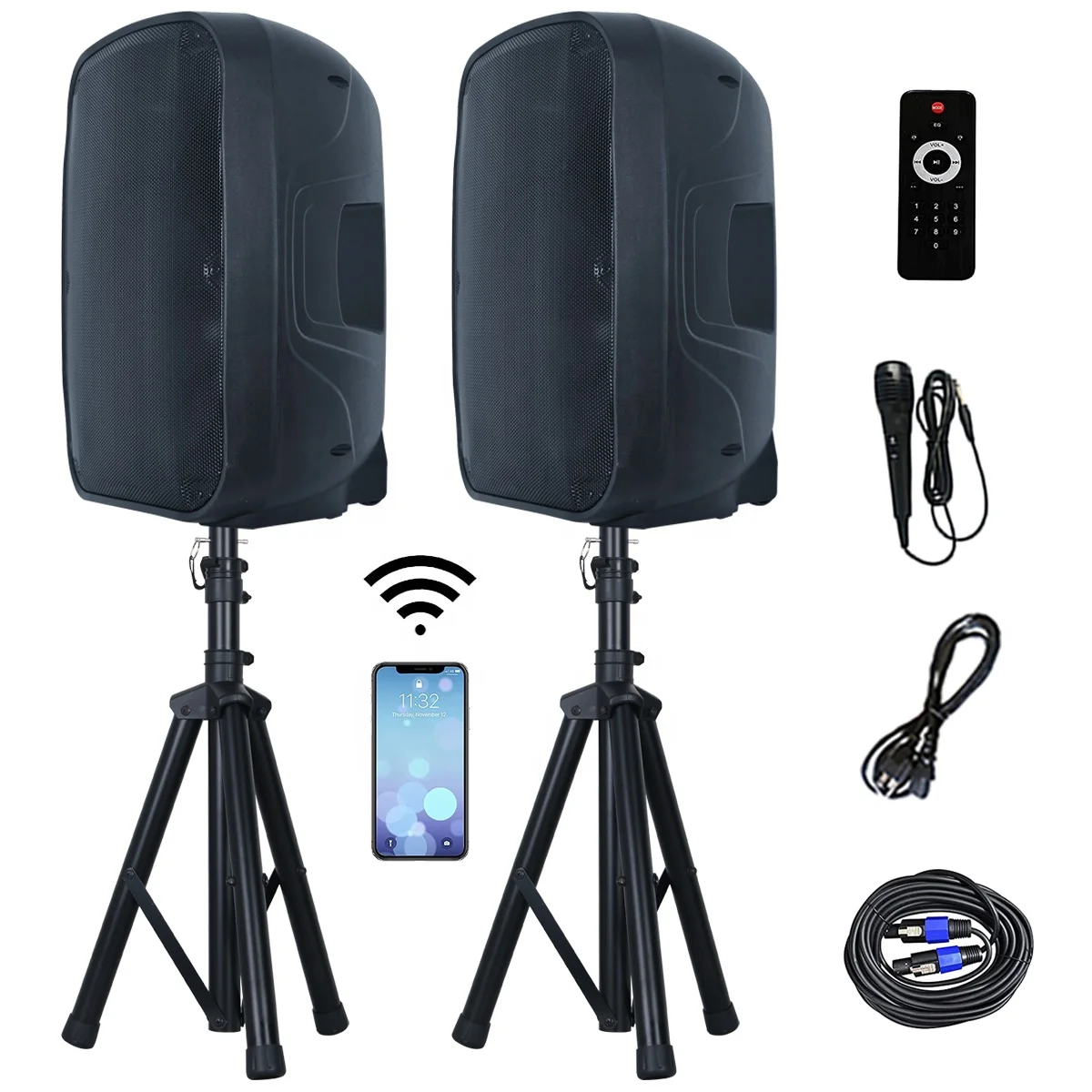 OEM Professional Audio 1000W Combo 2x15" Wireless Karaoke Sets PA Speaker System Sound Box Portable Party DJ System Bocina 4