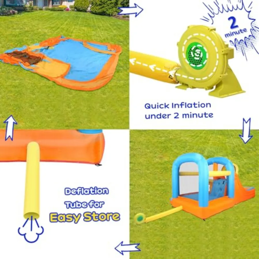 5-in-1 Iatable Water Slide Park, Water Bounce House w/Air Blower, Climbing Wall, Double Jump Area, Splash Pool, Water Cannon, W - view 6