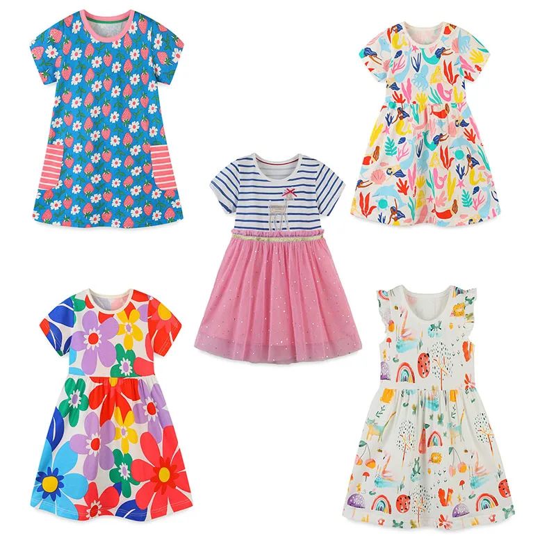 

Jumping Meters New Arrival Girls Dresses Cartoon Print Cute Princess Party Sleeveless Clothes Cotton Kids Summer Dresses Costume