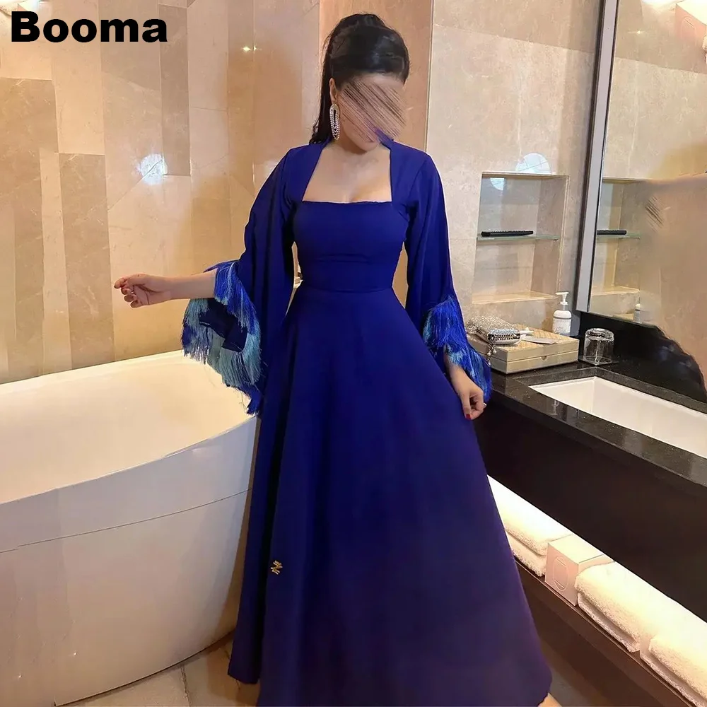 

Booma Dark Blue A-Line Evening Dresses Square Collar Long Sleeves Prom Gowns for Women Ankle Length Formal Party Gowns Dubai