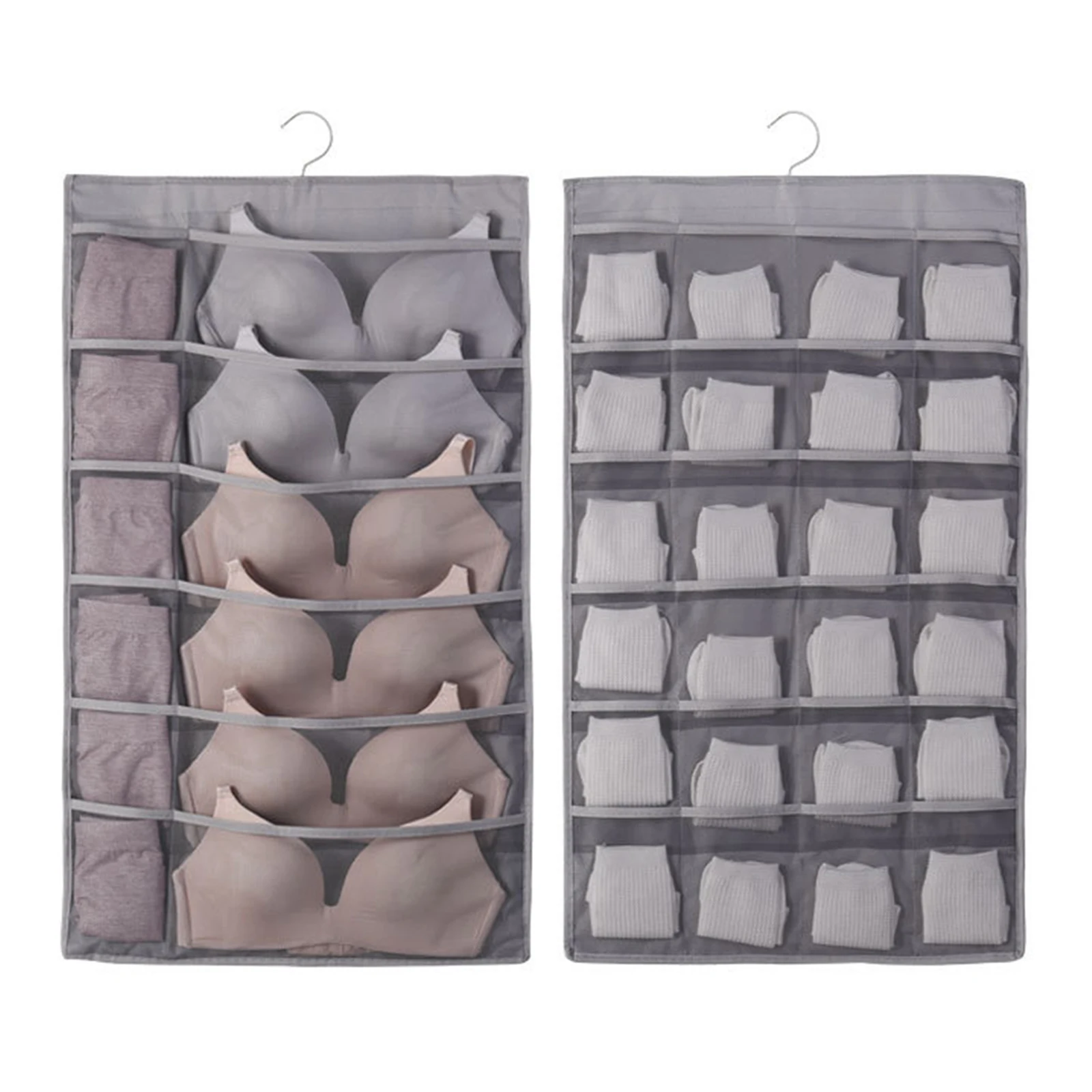 Mesh Pockets Hanging Sock Underwear Organizer For Closet Wardrobe Dual Sided Bra Underwear Socks Wall Shelf Wardrobe Storage Bag