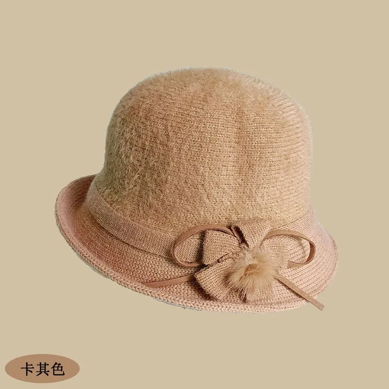 Old Women Cap Mink Wool Splicing Hat Autumn Winter Flower Fisherman Hat Warm Mother Grandmother