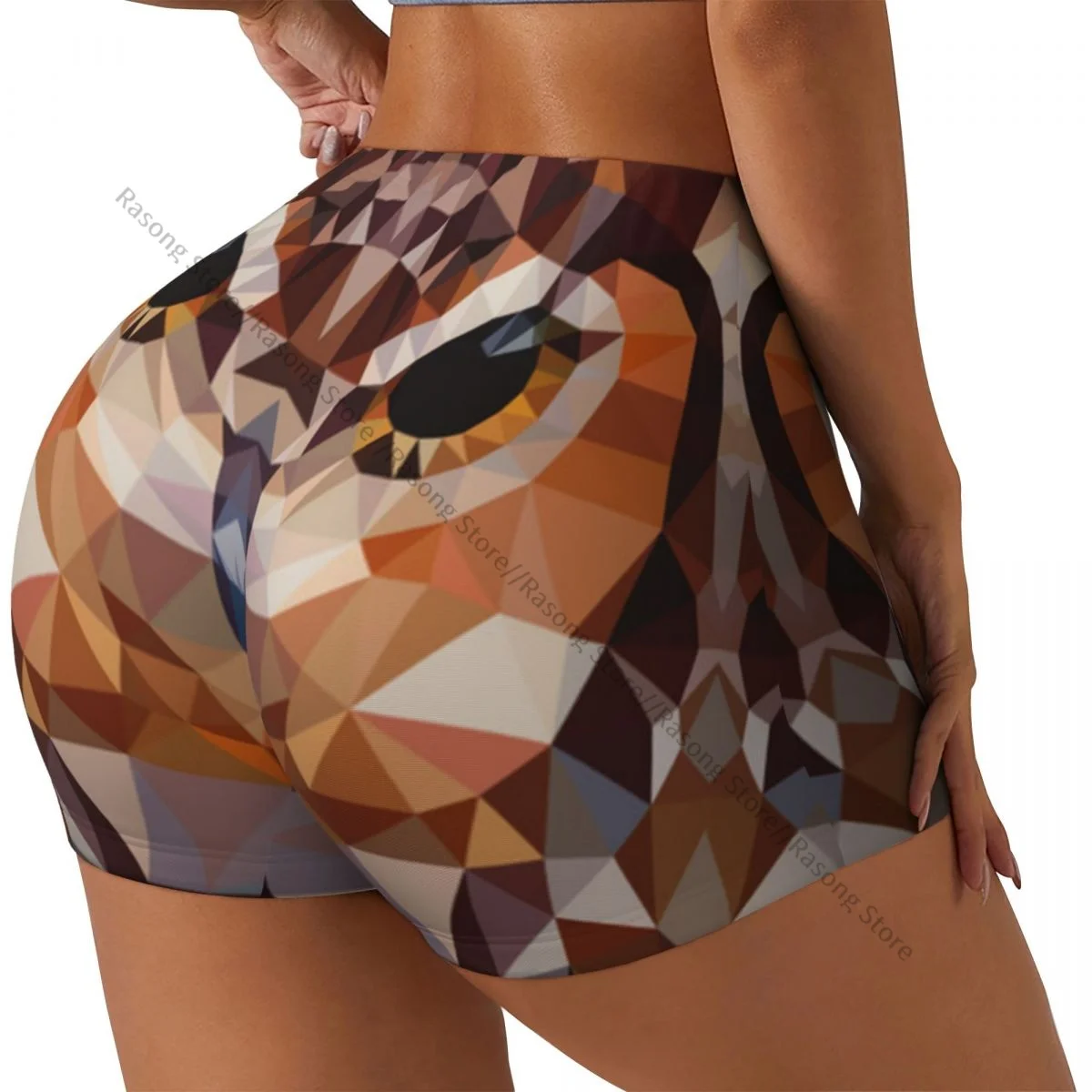 Push Up Short Elasticity Scrunch Butt Geometric Owl Head Background Running Shorts Sports Shorts Womens Clothes Gym