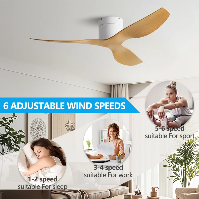 45/52 inch Modern Stylish LED Ceiling Fan with Light Remote Control 3 Blades Quiet Modern Design for Living Room Bedroom