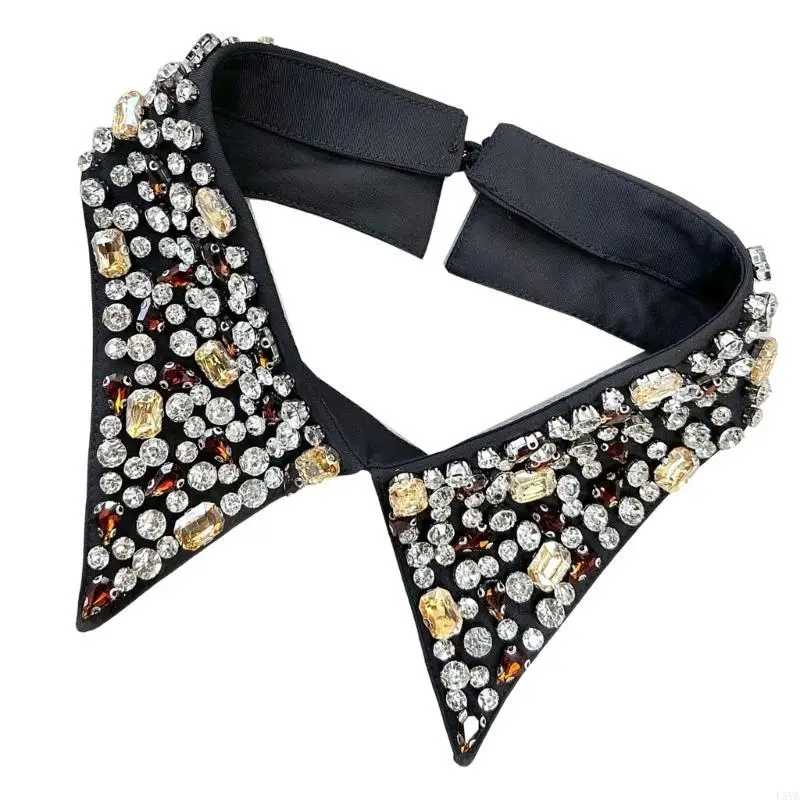 

L5YA Elegant False Collar Jeweled Crystal Detachable Falase Collar Shawl for Women Fashion Stitching Accessories