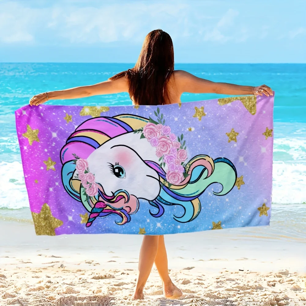 Quick-Dry Microfiber Beach Towel with Unicorn Print – Soft, Lightweight, Machine Washable, Perfect for Vacation & Swimming