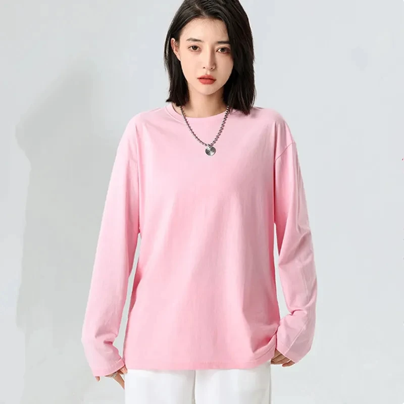 100% Cotton Long sleeve T-Shirt Women 2023 Autumn Oversize Tee Shirt Casual Basic Loose Tshirt Chic O Neck Female Tops