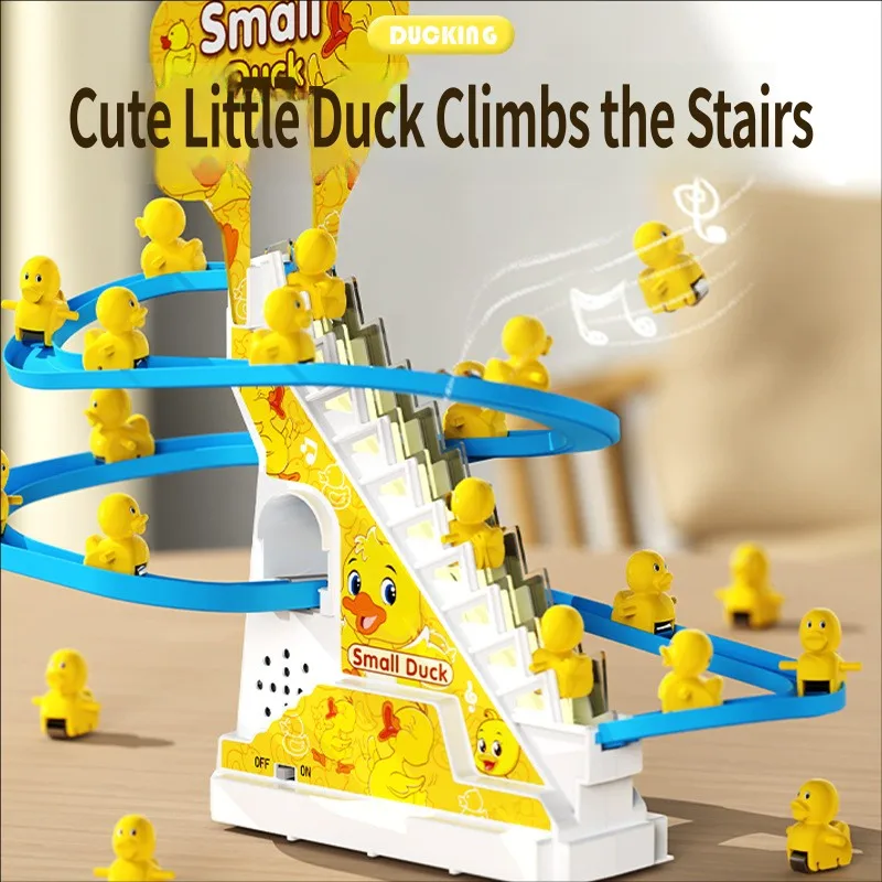 

The same little duck climbing stairs little yellow duck on the stairs slide electric duck track children's toys