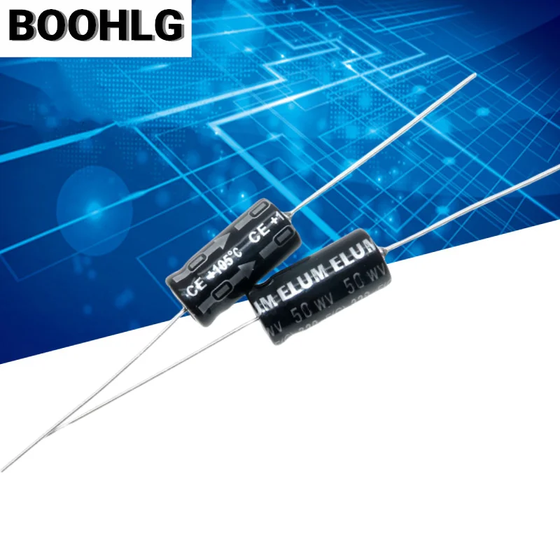 5PCS ตัวเก็บประจุอลูมิเนียมอิเล็กโทรไลต์แบบโพลาไรซ์แกนแนวนอน 50v 220uf 10X20mm