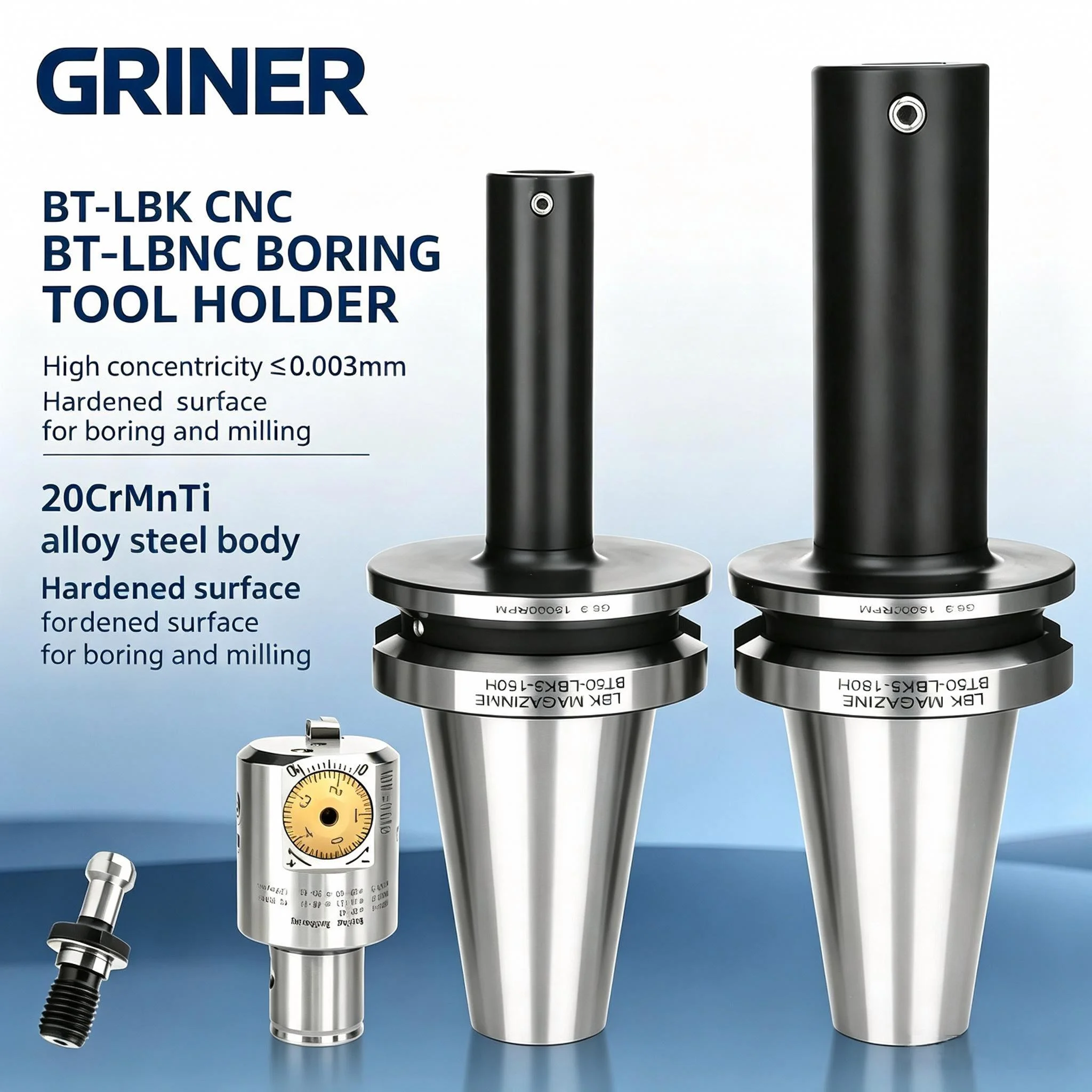 GRINER High Rigidity LBK Boring Holder BT40 BT50 CNC Fine & Rough Boring Tool Shank