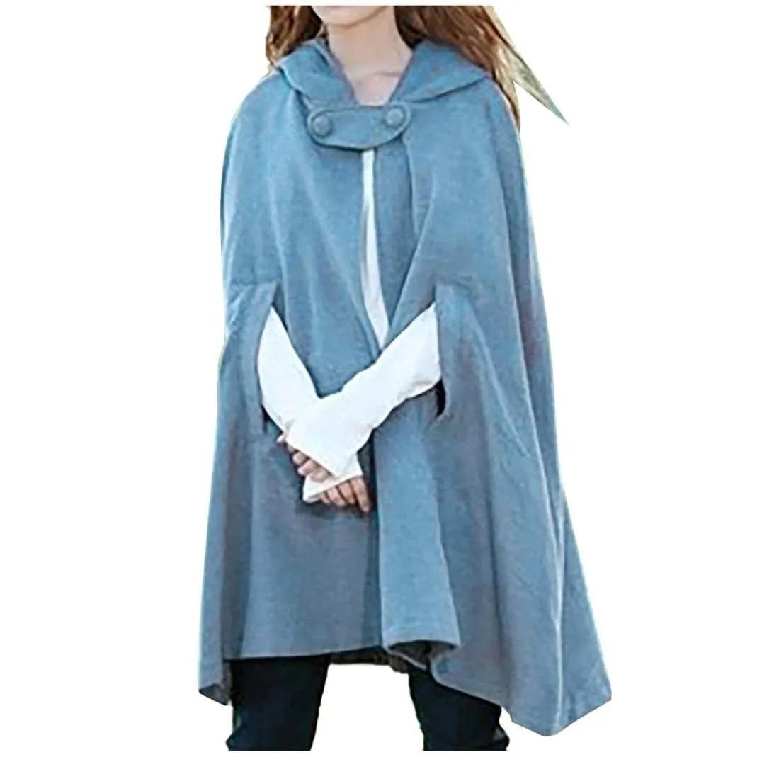 Gothic Open Front Hooded Cardigan Women Autumn Long Coat Solid Color Cloak Cape Winter Outdoor Capes Vintage Ponchos Halloween