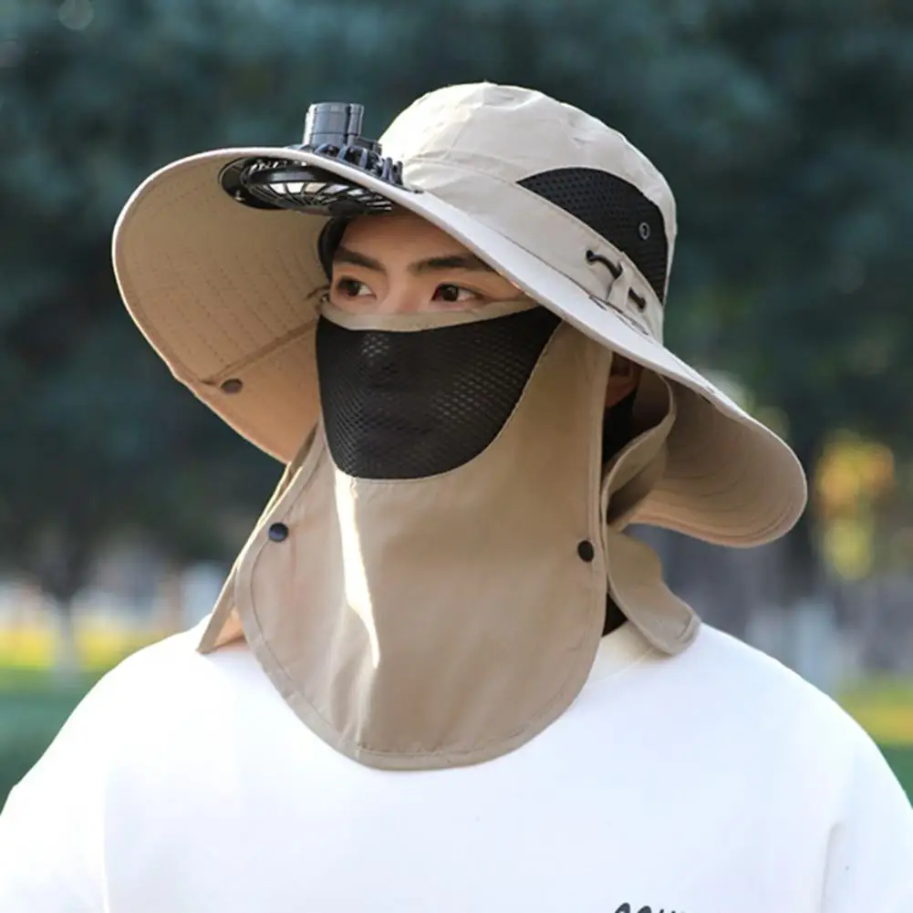 

Fisherman Hat with Removable Face Guard Rotatable Usb Fan Fisherman Hat with Wide Brim Sun Protection Adjustable for Outdoor
