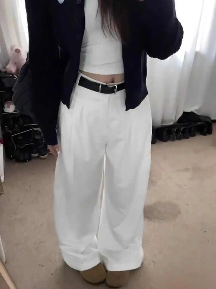 Vaqueros pados de mezclilla blancos de cintura alta y pierna ancha para mujer, novedad de primavera, talla ande, efecto ...