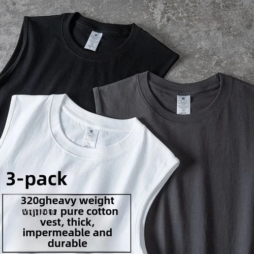 [Paquete de 3] Camiseta sin mangas de algodón pesado de 320g, camisa holgada informal americana de color sólido para hombres y mujeres, chaleco de verano