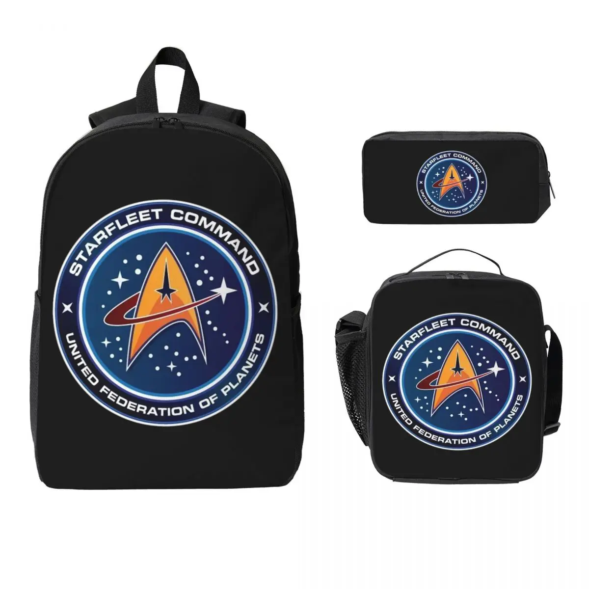 Star Treks Science Fiction TV Series Backpack Boys Girls BookBag School Bag Shoulder Bags 3ps Insulated Lunch Bag Pencil Case