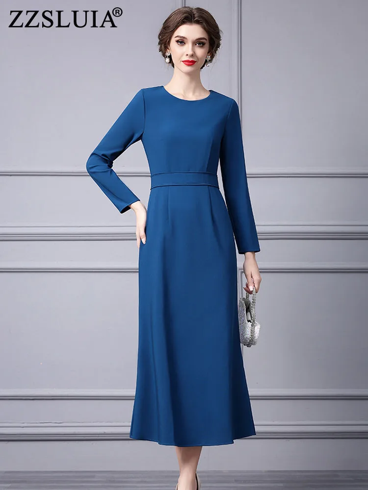 

ZZSLUIA Prom Dresses For Women Solid Color Long Sleeve Designer Slim Long Dress Fashion Elegant Trumpet Dresses Female Clothing