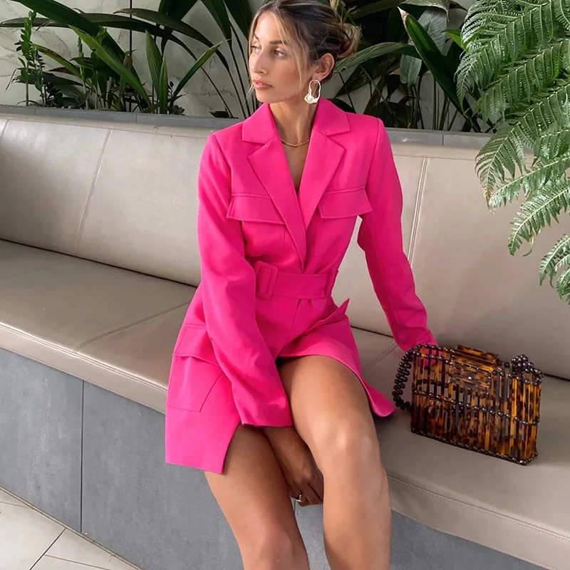 Blazer da pendolare sottile senza bottoni con cintura senza bottoni con tasca moda primavera nuova giacca Casual da ufficio Blazer donna za