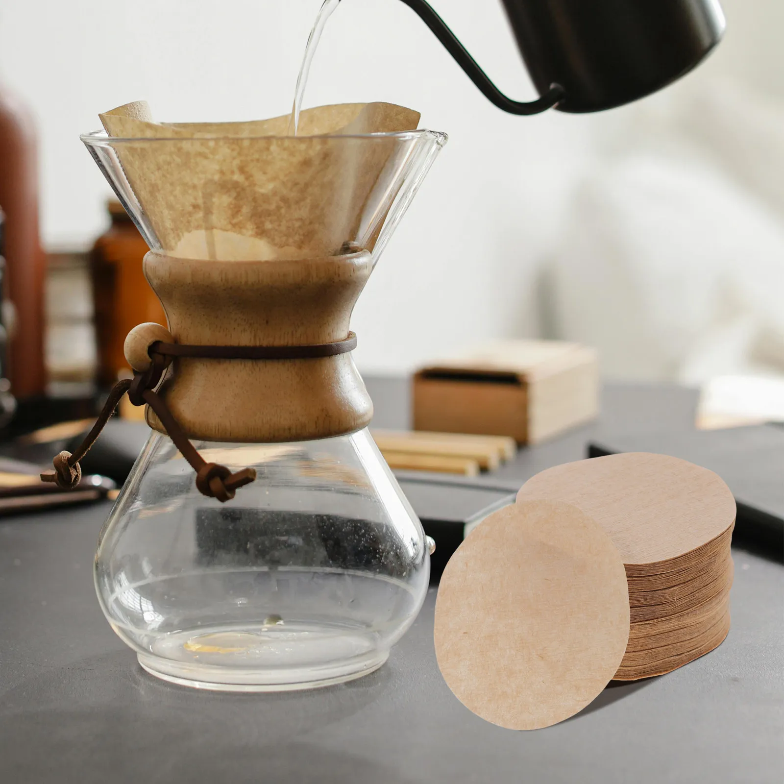 200Pcs Coffee Filter Paper Round Unbleached Natural Color High Permeability for Home Coffee Maker Espresso Filters Paper Pads