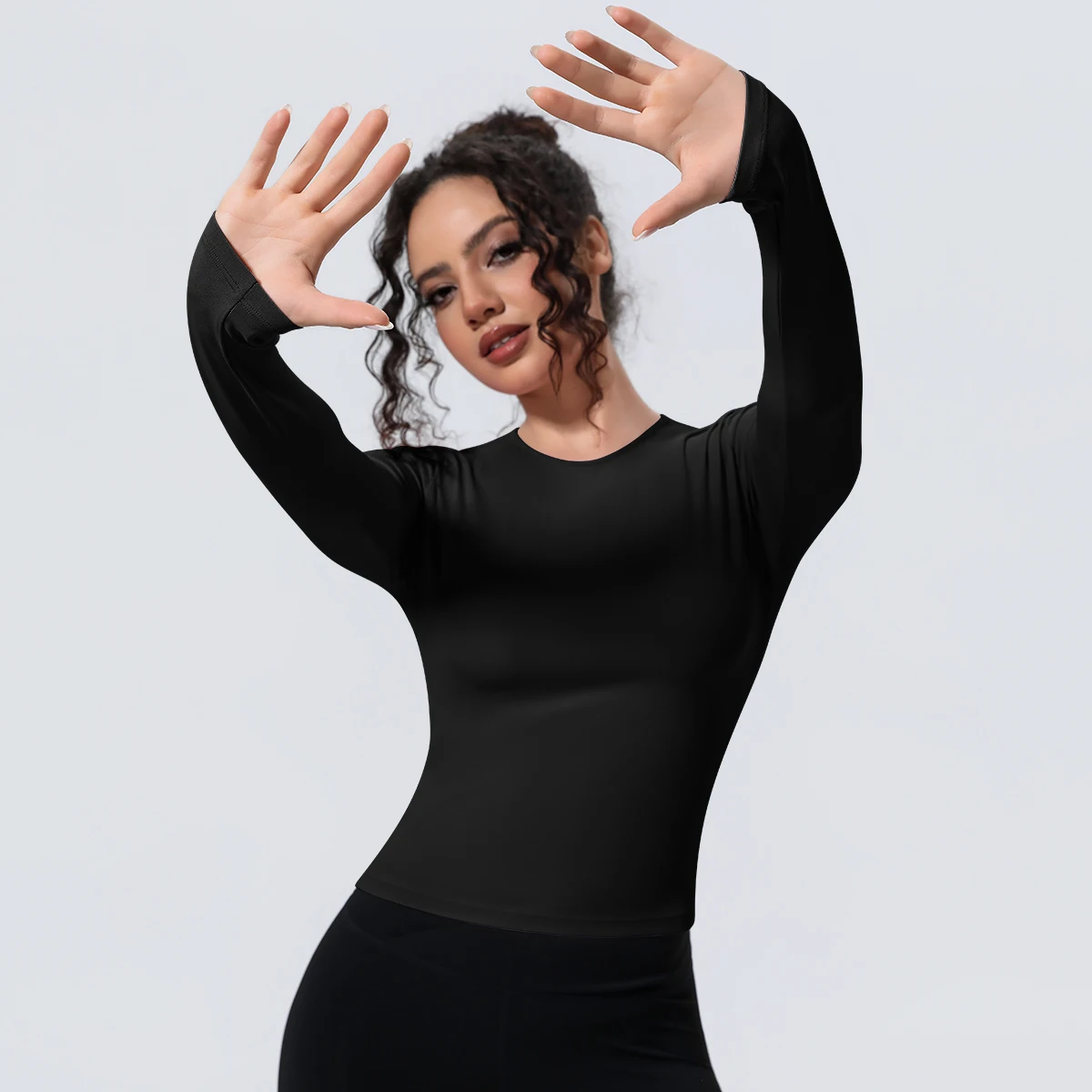 1 Stück Schlankes Casual Sommer Yoga Langarm-Oberteil für Damen, Fitness-Sport-Laufshirt mit Schnelltrocknung, Einfarbiges Trainingsshirt – Detail 17