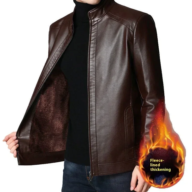 

Men Autumn Fleece Liner Pu Leather Coats Winter Male Clothing Casual Motorcycle Leather Jackets Fashion Brand PU Leather Jacket