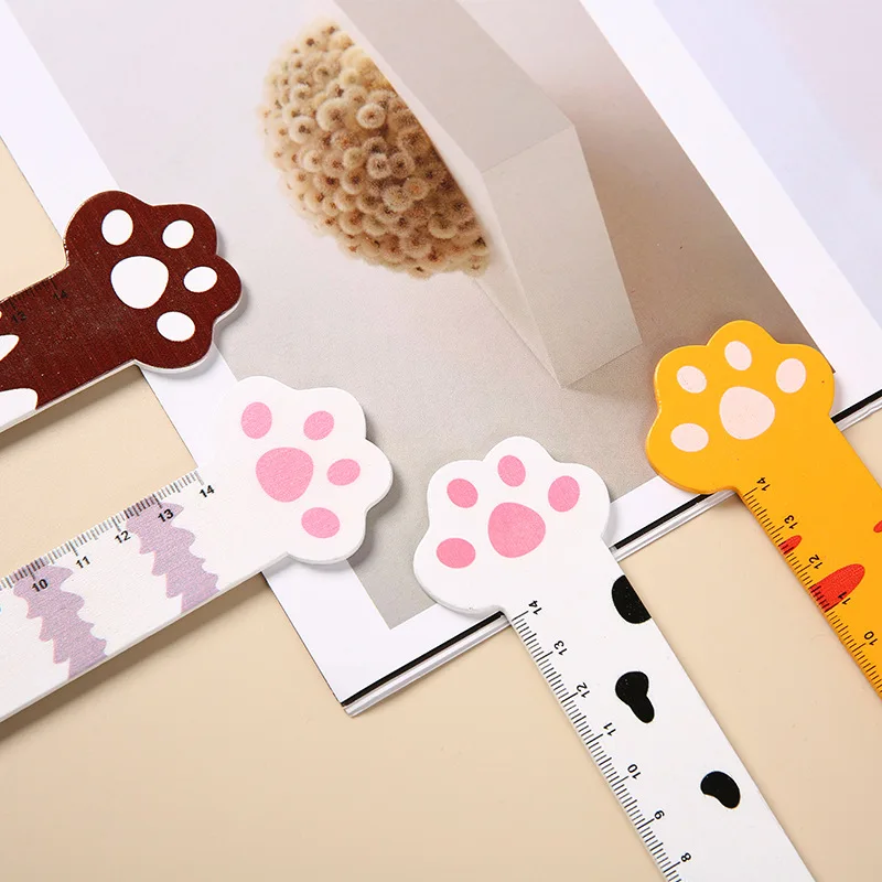 Cute Kitty Cat Paw Straight Ruler Kawaii Stationery Cartoon Wooden Ruler Korean Office School Measuring Drawing Tool