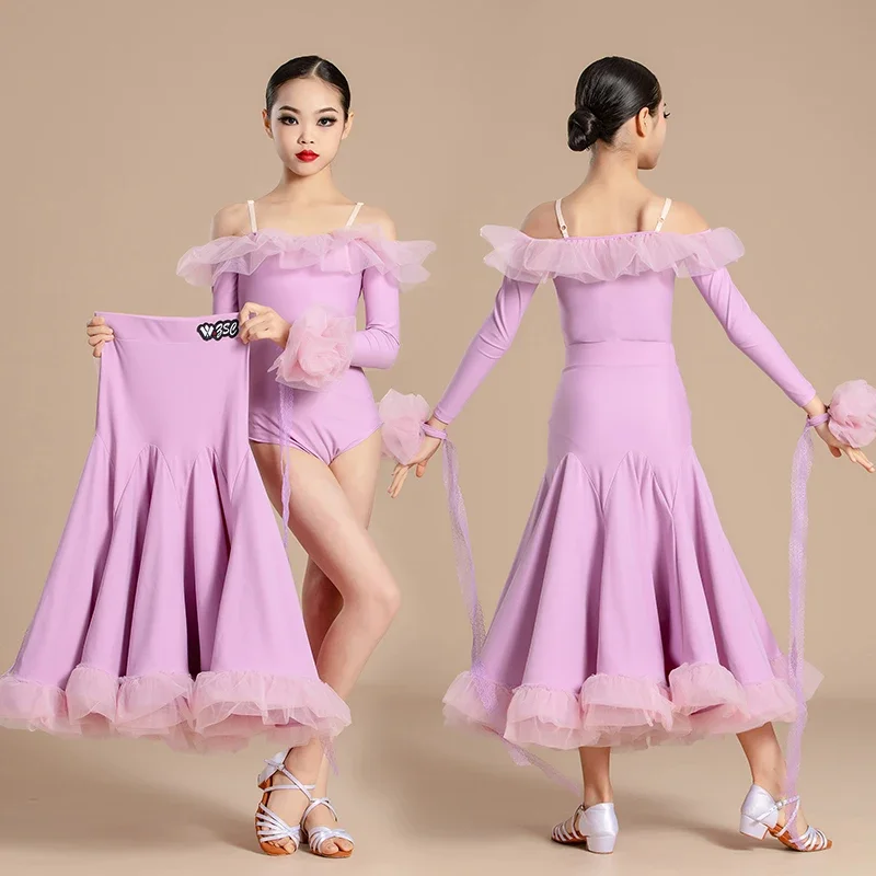 New Modern Dance Skirts National Standard Child Ballroom Dance Waltz Social Dance Long  Dresses Competition Performance Costume