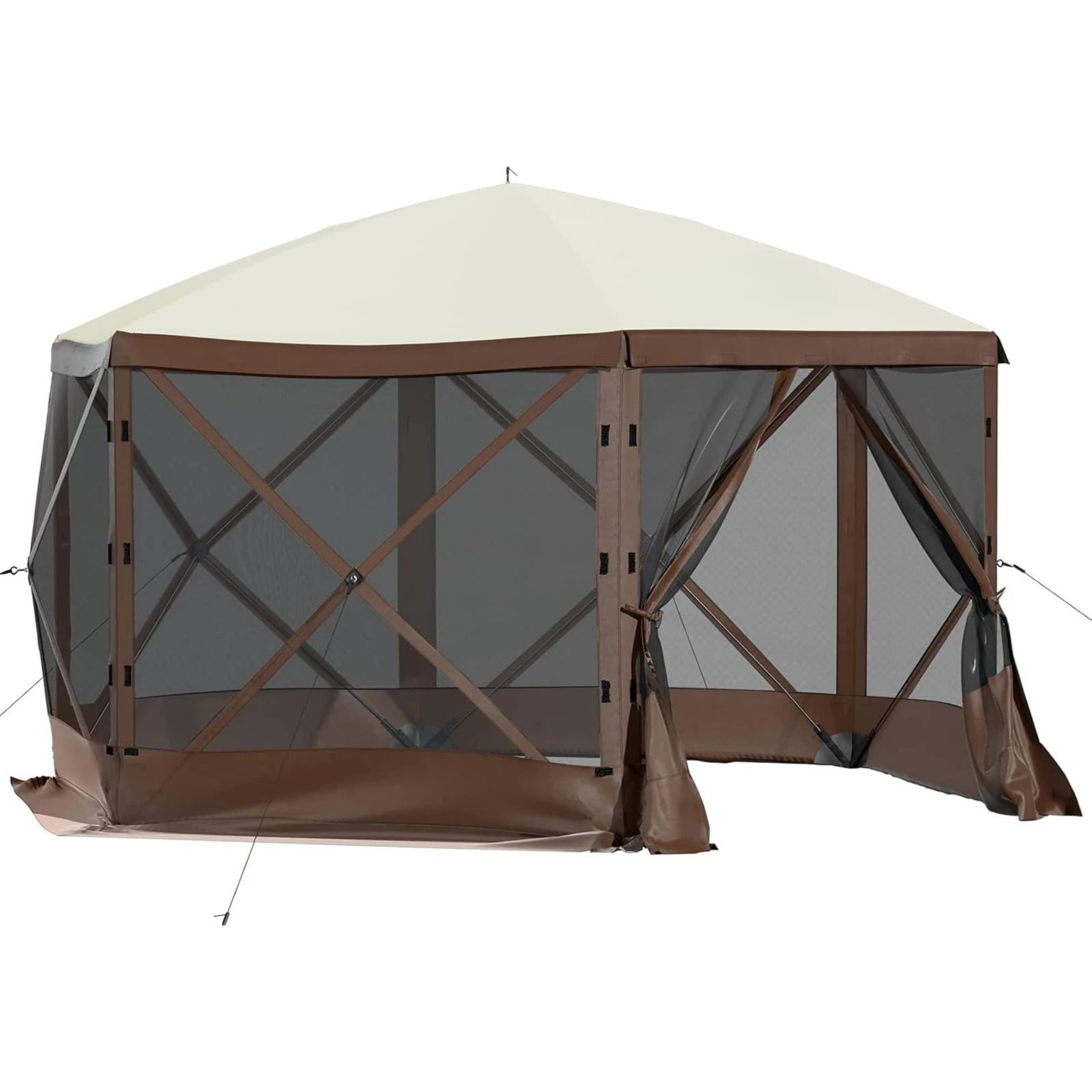 US Pop-Up Gazebo Screen Tent, 12 x 12 Ft 6-Sided Camping Gazebo Instant Canopy Sun Shelter with 6 Removable Privacy Wind Cloths