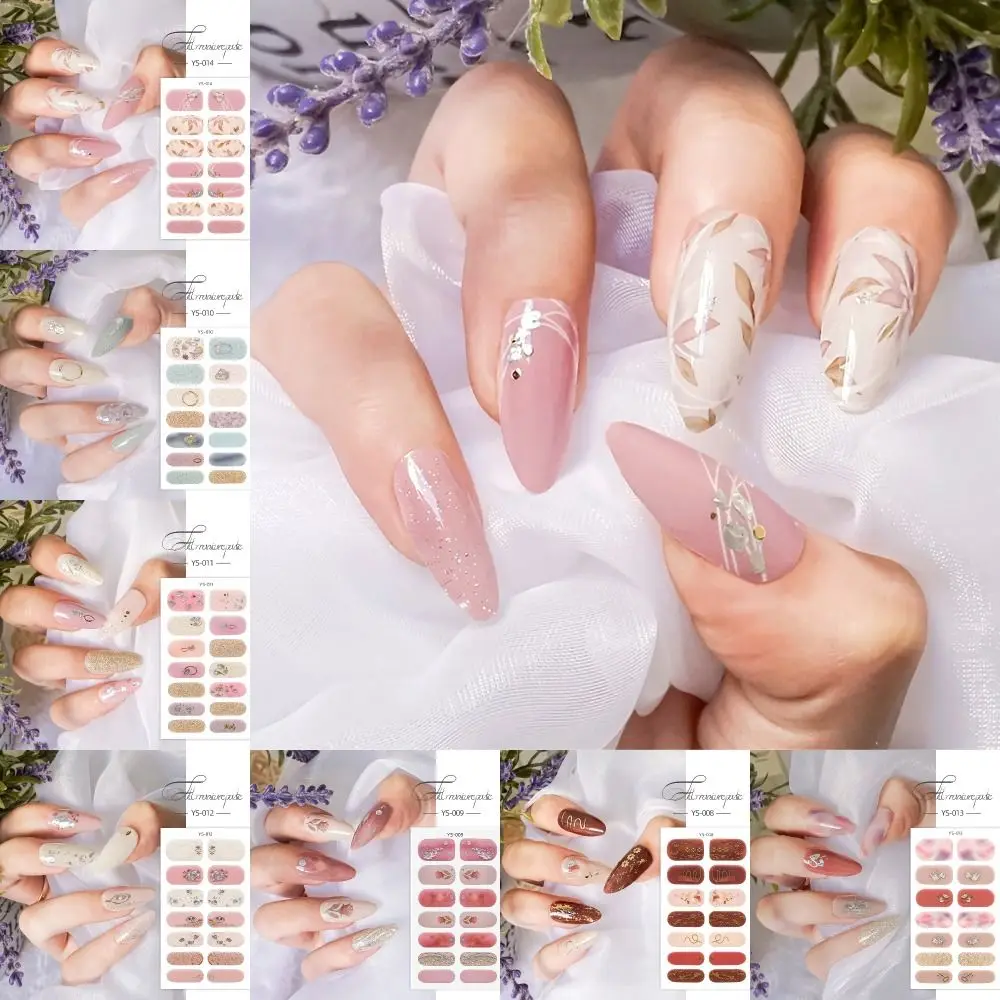 14 Strips Semi Cured Gel Nail Stickers Full Cover French Nail Art Gel Full Nail Wraps Gel Nail Polish Strips DIY NAil Art Making