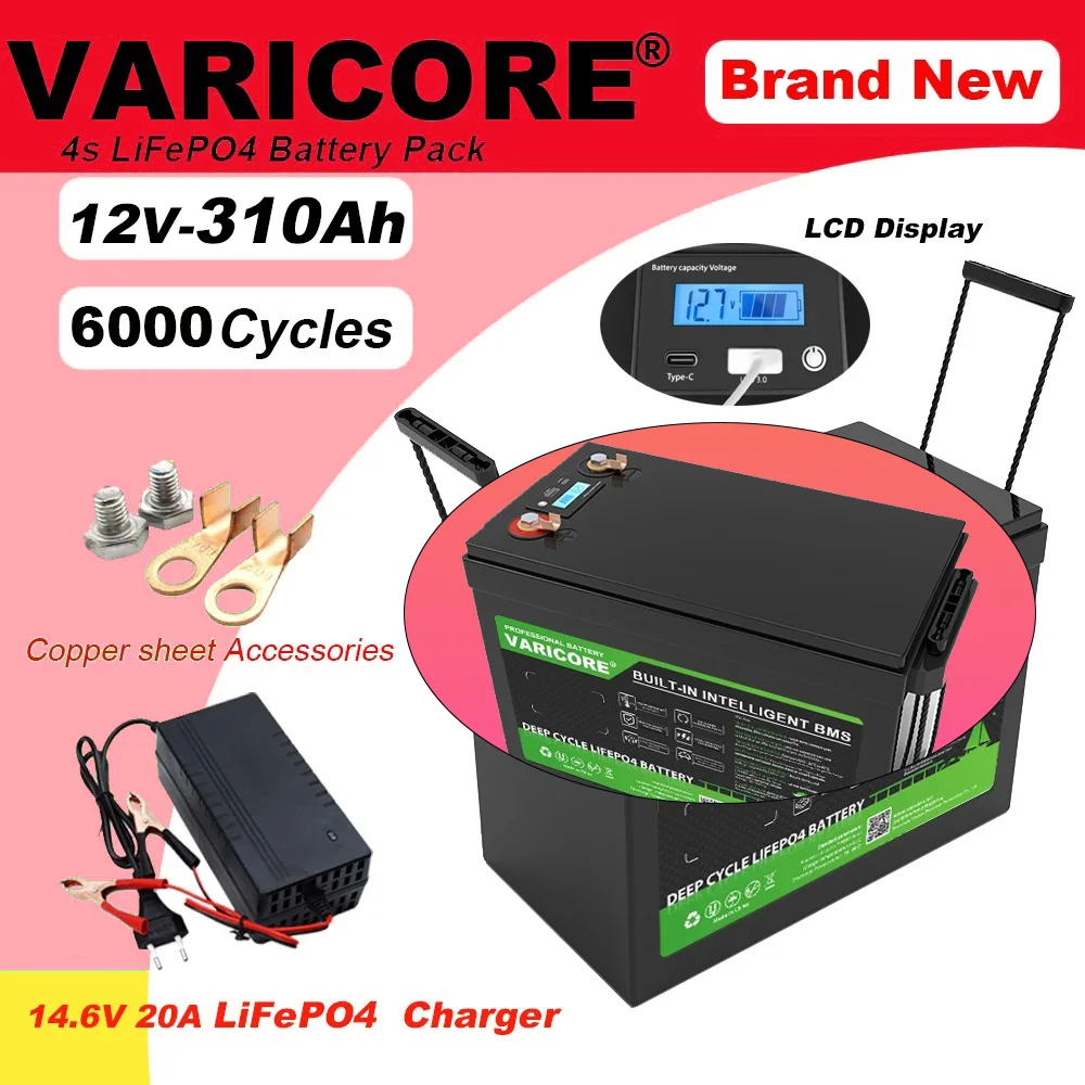 

VariCore 12V 310Ah 280Ah 200Ah LiFePO4 battery pack with 12.8V BMS For RV Campers Golf Cart Off-Road Solar Wind storage battery