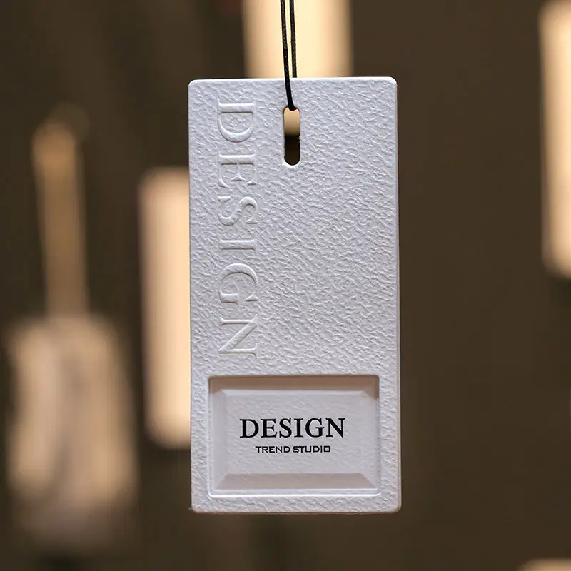 Luxury Custom Embossed Logo 500gsm Cotton Paper Hang Tags Price Labels For Garment Shoes Bags Wholesale