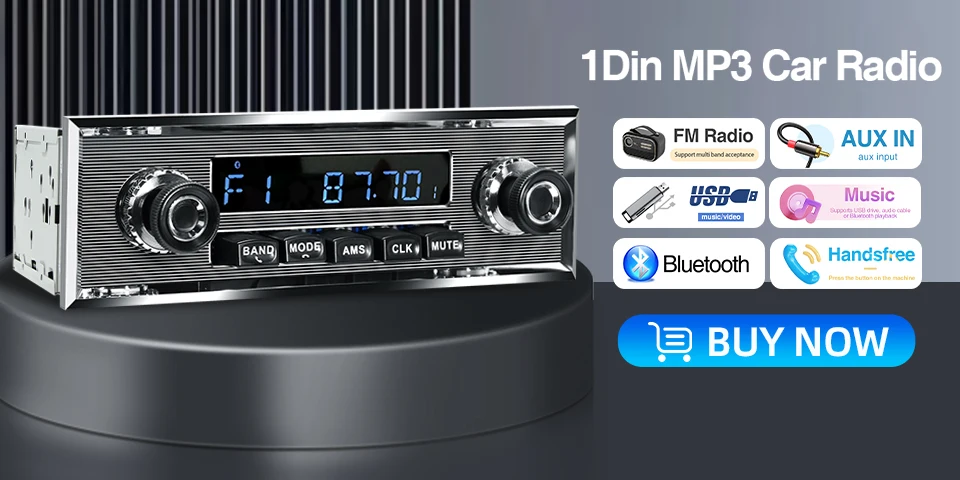 1 Din MP3 Autoradio im Retro-Stil Bluetooth 5.1 AUX FM AM RDS EQ QC3.0 Sprachsteuerung 12V Multimedia-Stereo-Haupteinheit USB TF-Player – Detail 1