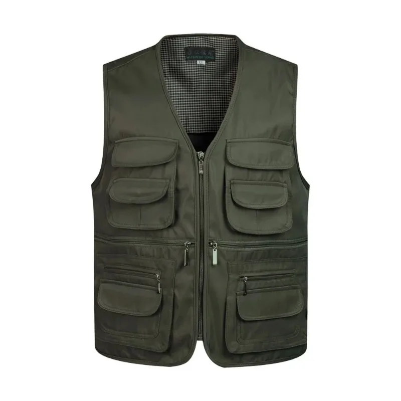 

2023 Men Multi-Pocket Classic Waistcoat Male Sleeveless Unloading Solid Coat Work Vest Photographer Tactical Mesh Jacket