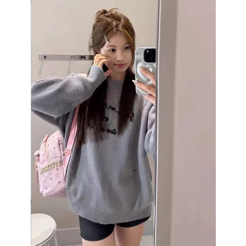 

Knitwear Woman clothes 2025 Women's sweater Pullover Winter clothes woman tops cozy Blue Sweet Round Neck Lazy Korean Style