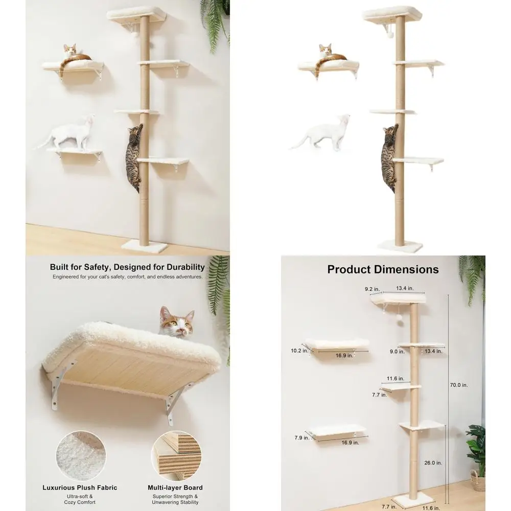 

Wall Mounted Cat Shelves, Stable Climbing Furniture with Cushioned Perch for Kittens, Space-Saving Scratching Wall for 16 Inch D