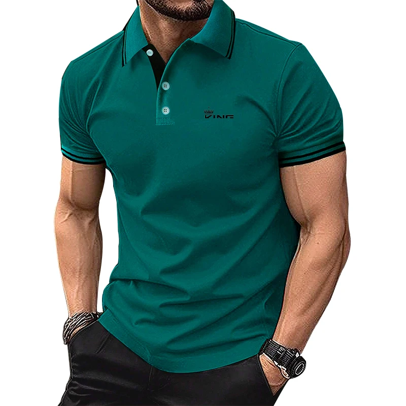 100% Polyester Men New Slim Fit Short Sleeve Lapel Polo Shirt Tops Men Clothes Sport Golf Polo Shirt Fashion Lapel Tops Polo